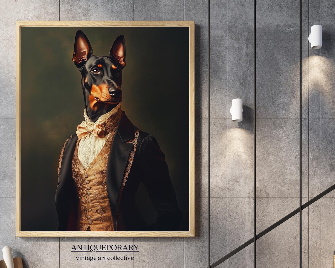 Elegant Doberman in Tailcoat and Gold Vest Victorian Portrait Print - Image 4