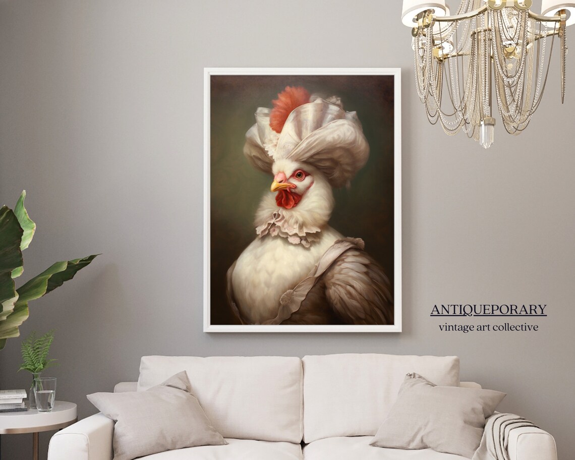White Hen Lady in Lace Bonnet Victorian Poultry Portrait Poster - Image 7