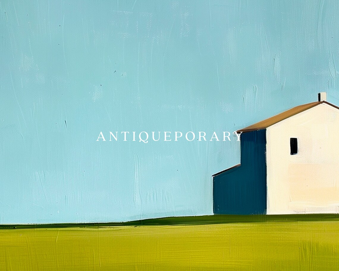 Minimalist White Farmhouse Green Hill Abstract Landscape Poster - Image 3