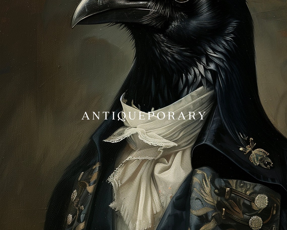 Royal Black Crow Victorian Gentleman Dark Coat Portrait Poster - Image 3