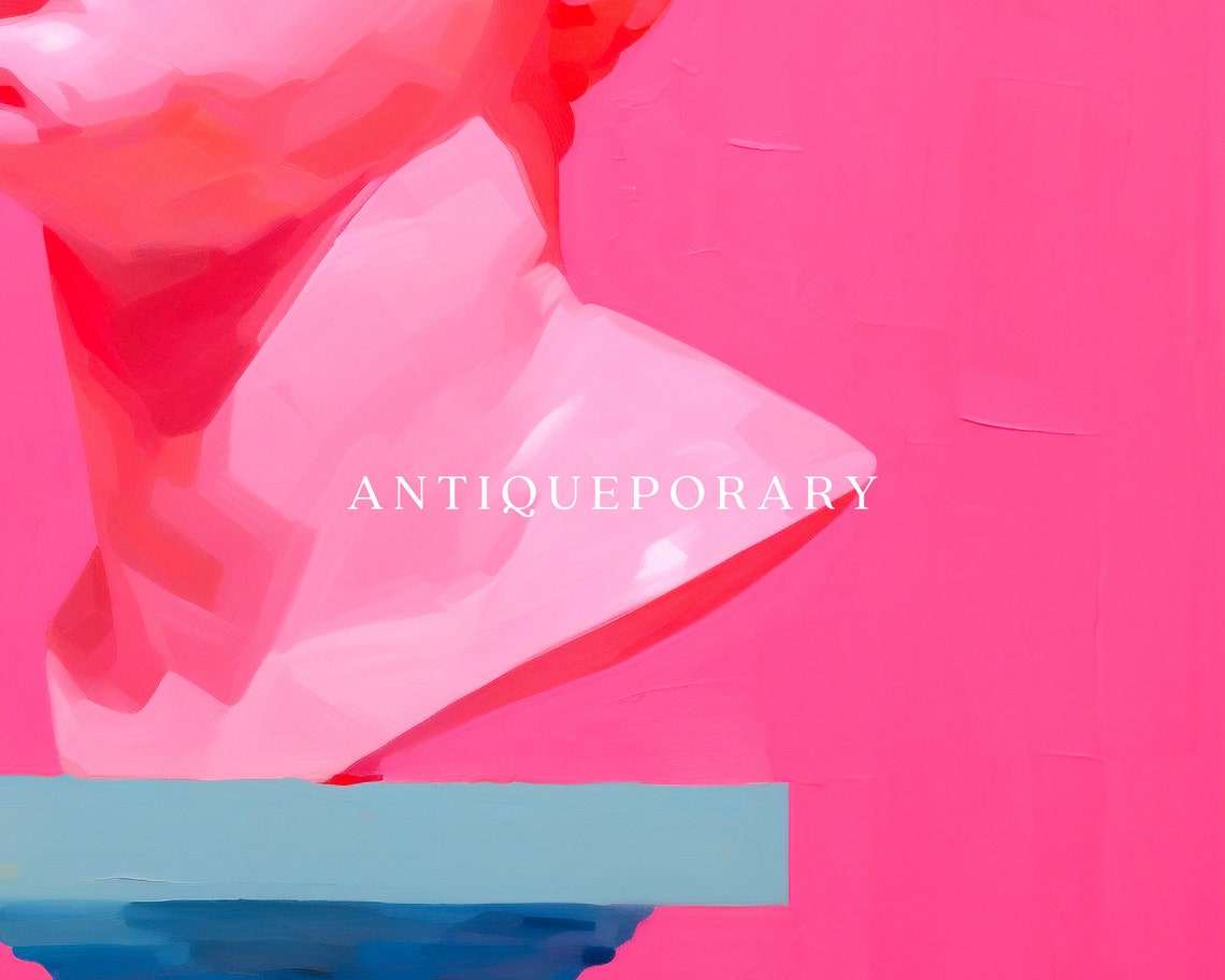 Pink Greek Bust Statue Painting Hot Pink Background Modern Art Poster - Image 2