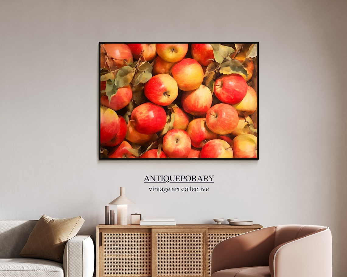 Apples Still Life Oil Painting Vintage French Still Life Neutral Fruit Oil Painting Country Kitchen Art Rustic Farmhouse Wall Art - Image 5