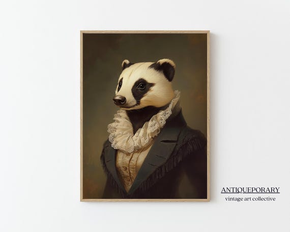 Royal Lady Badger Vintage Portrait Victorian Animal Print Dressed Cute Animal Altered Art Renaissance Animal Animal Lover Gift