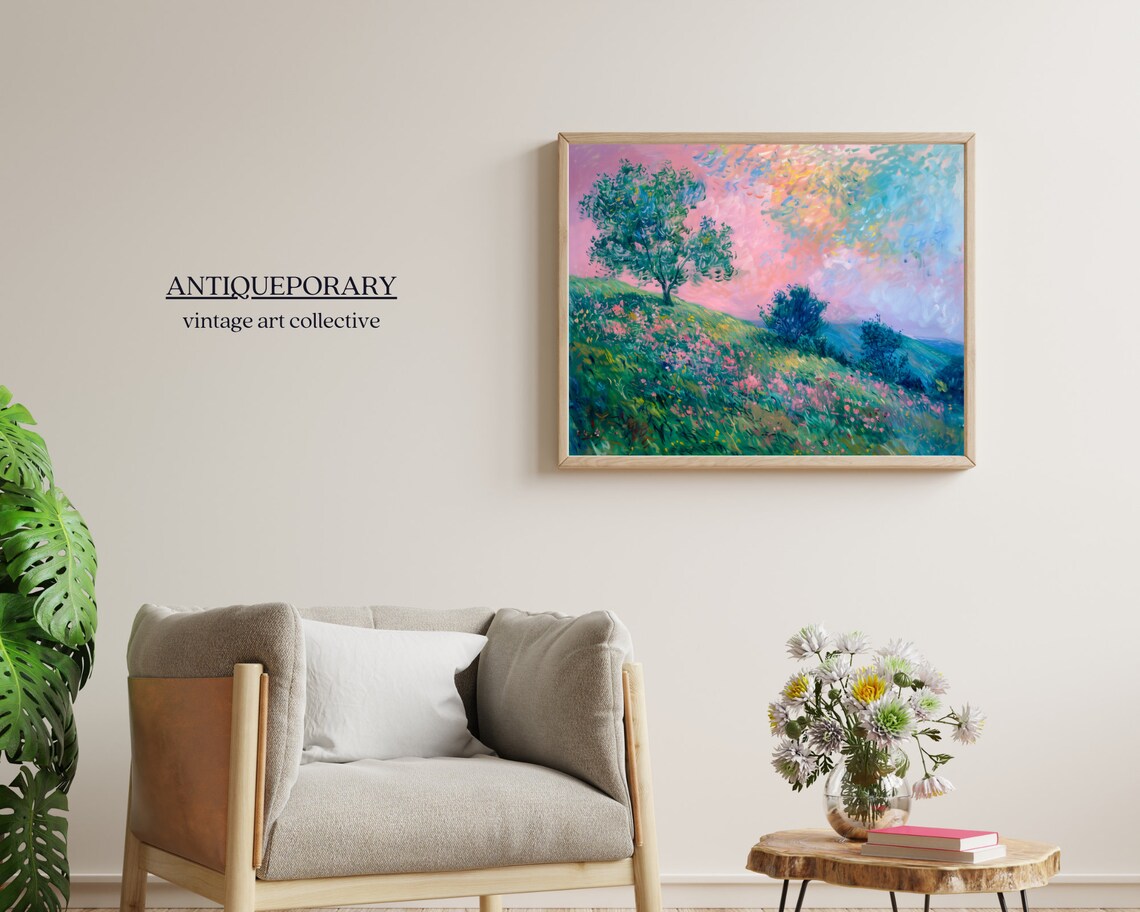 Wildflower Meadow Sunset Hillside Impressionist Landscape Poster - Image 5