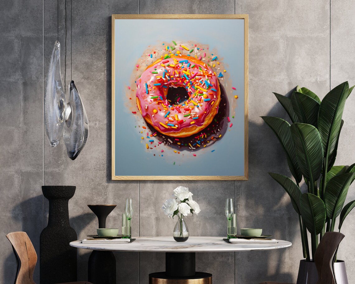 Pink Frosted Donut Rainbow Sprinkles Pop Art Food Still Life Poster - Image 5