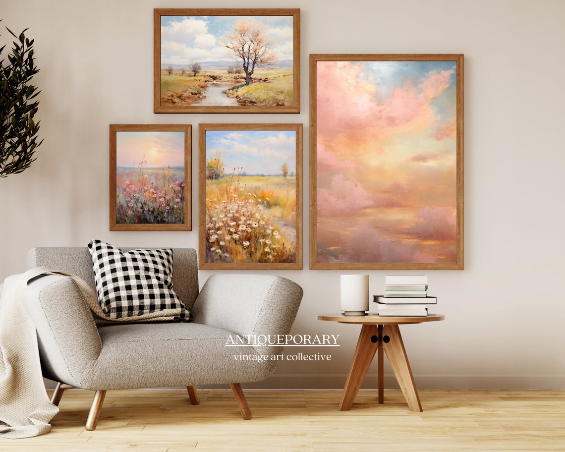 Dreamy Pastel Pink Clouds Glowing Sunset Skyscape Vintage Poster - Image 6