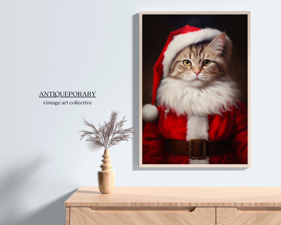 Santa Claus Tabby Cat Red Suit Christmas Portrait Holiday Poster - Image 4