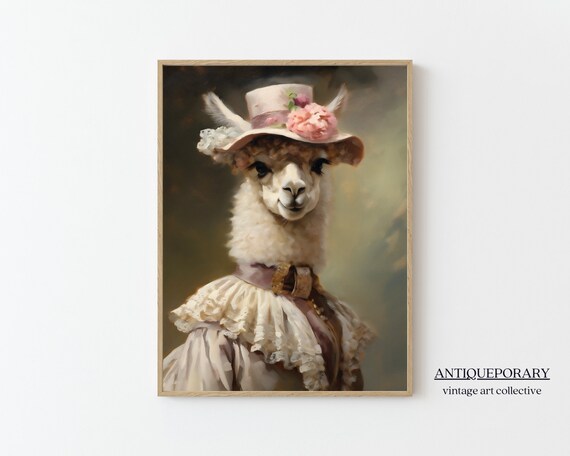 Victorian Animals Portrait Royal Female Alpaca Vintage Print Renaissance Dark Moody Farm Animal Poster Altered Art Animal Lover Gift