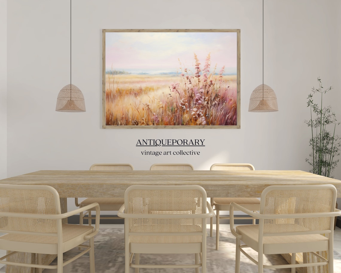 Pastel Pink Wildflower Field Soft Meadow Oil Painting Poster - Image 4