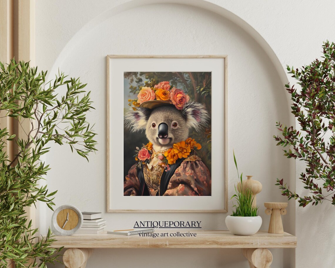 Royal Lady Koala Victorian Floral Crown Portrait Vintage Art Poster - Image 5
