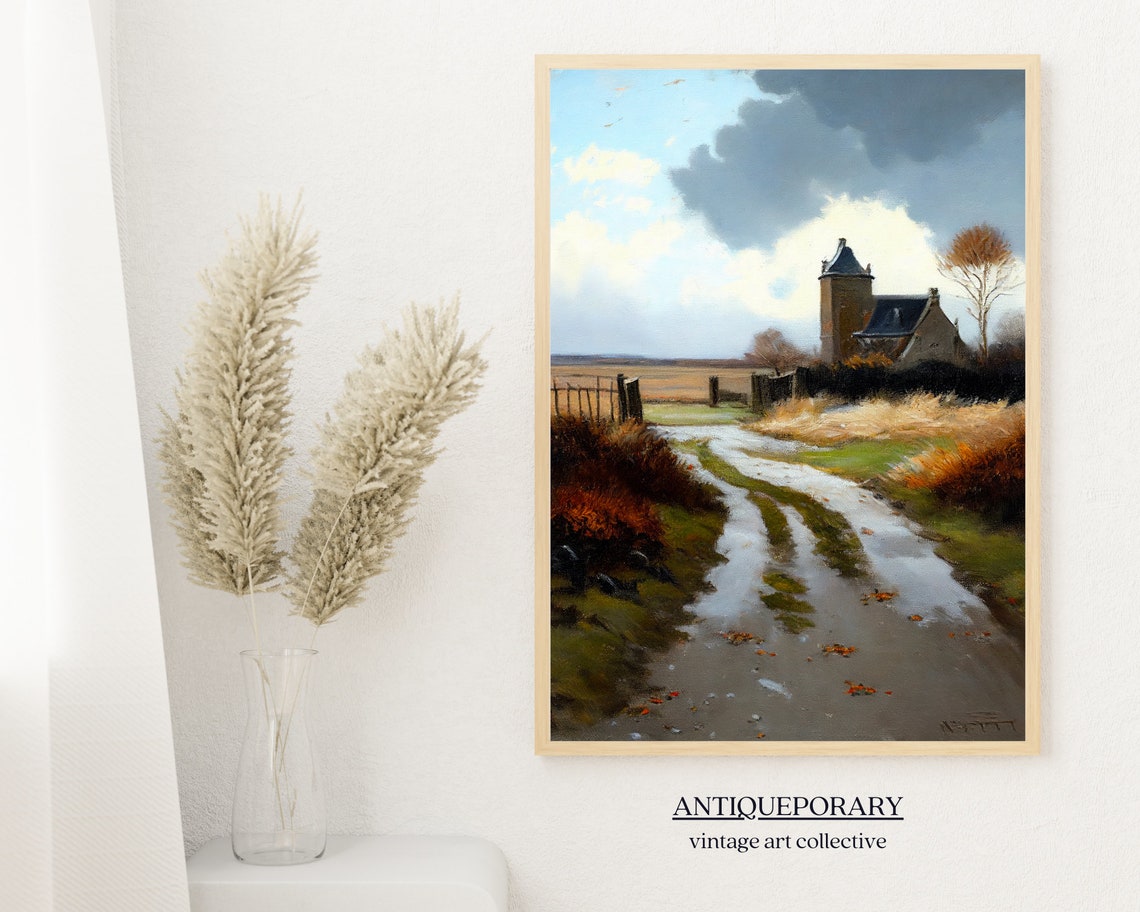 Country Field Wall Art Country Landscape Painting Print Country Landscape Painting Antique Landscape Art Print Field Painting - Image 3