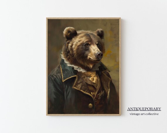 Distinguished Brown Bear Gentleman Oil Portrait Animal Art Poster