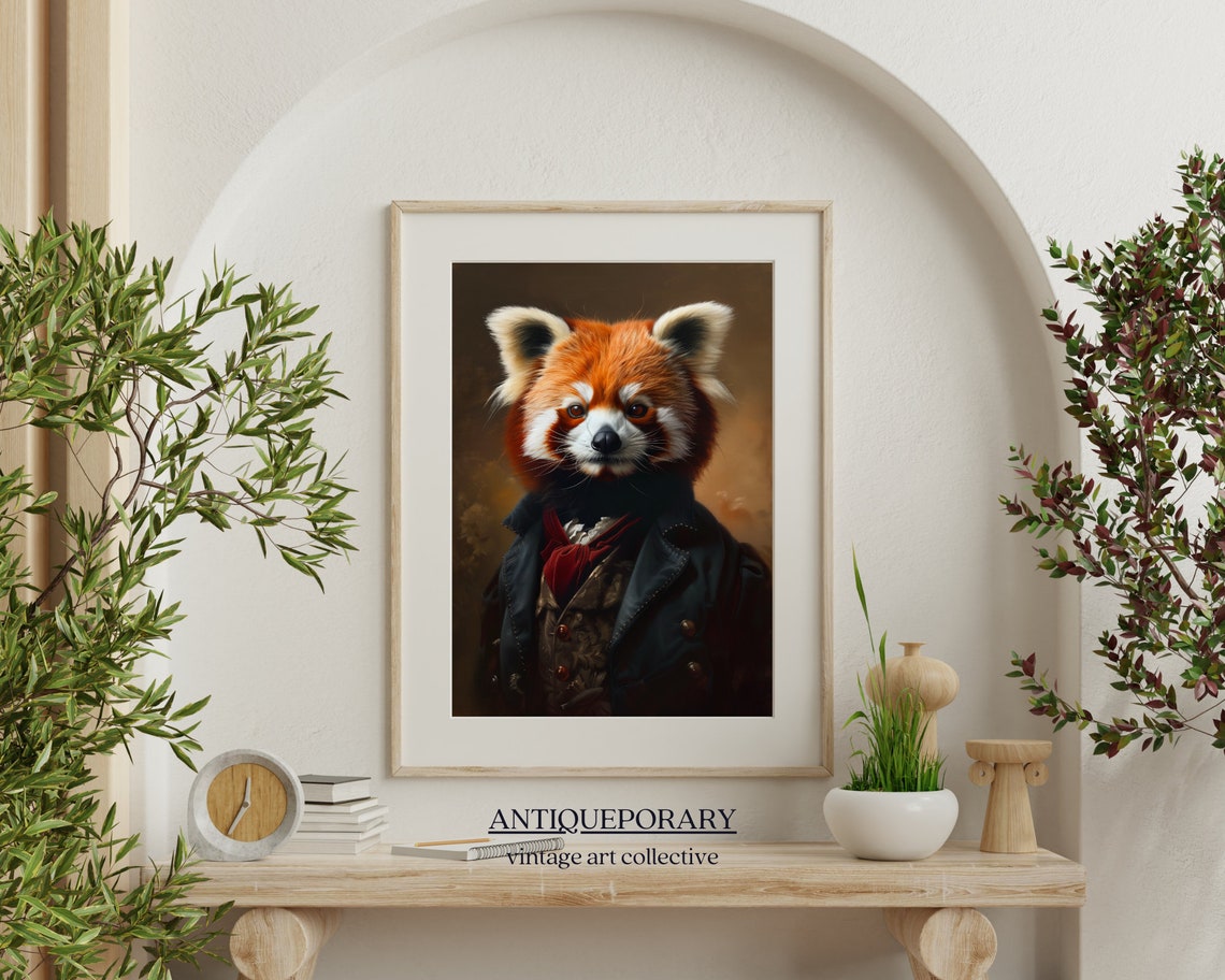 Royal Red Panda in Vintage Coat and Cravat Animal Portrait Poster - Image 5