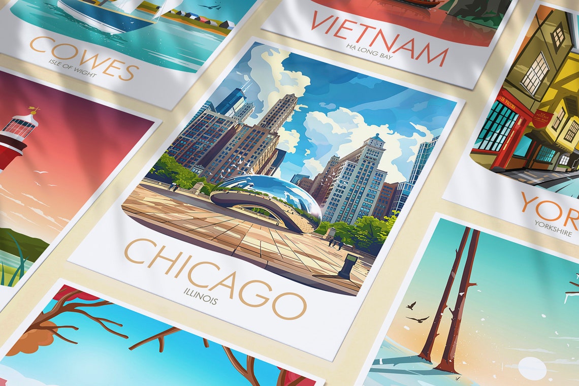 Chicago Illinois Cloud Gate Sculpture Modern Skyline Art Poster - Image 3