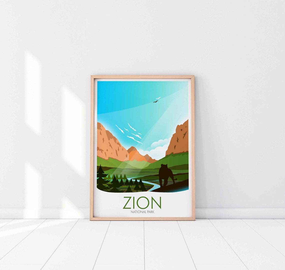 Zion National Park Utah Red Canyon Cliffs Cougar Sunset Poster - Image 3