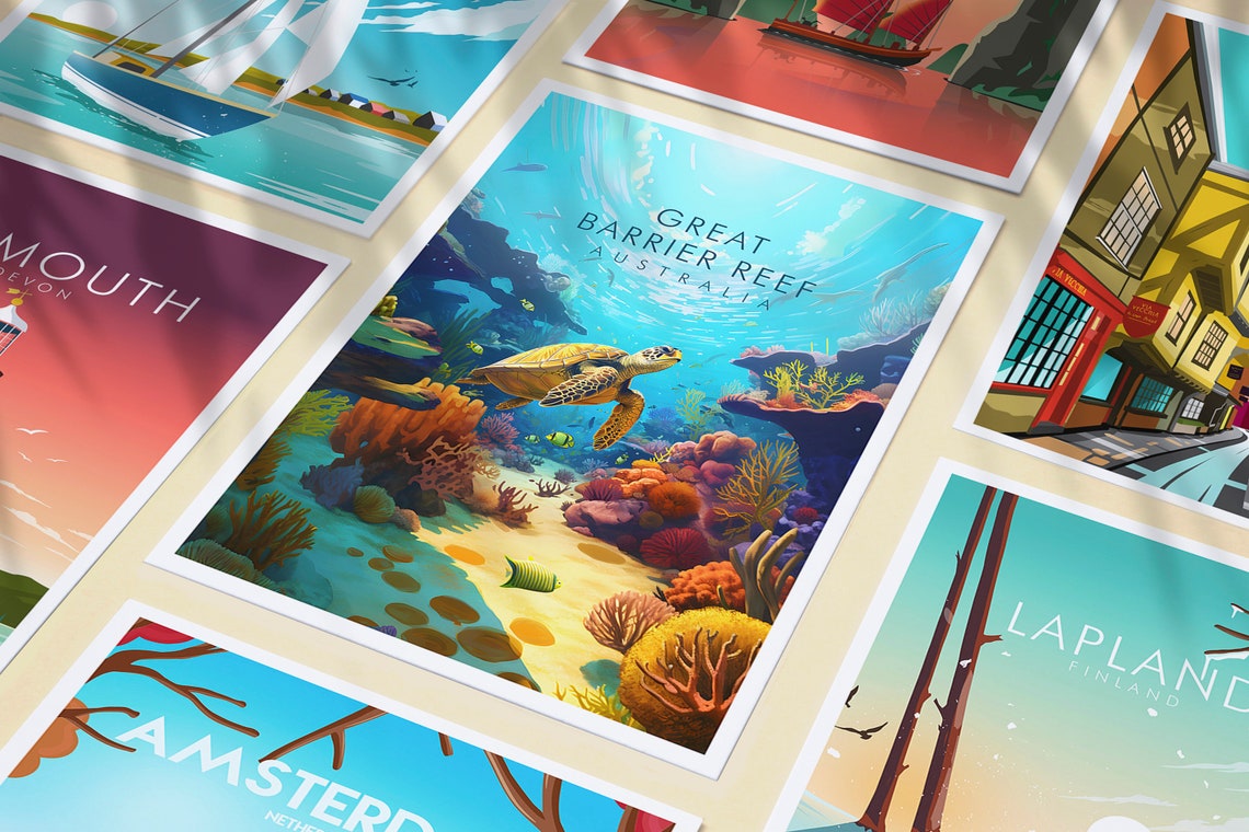 Great Barrier Reef Australia Sea Turtle Underwater Dive Poster - Image 3