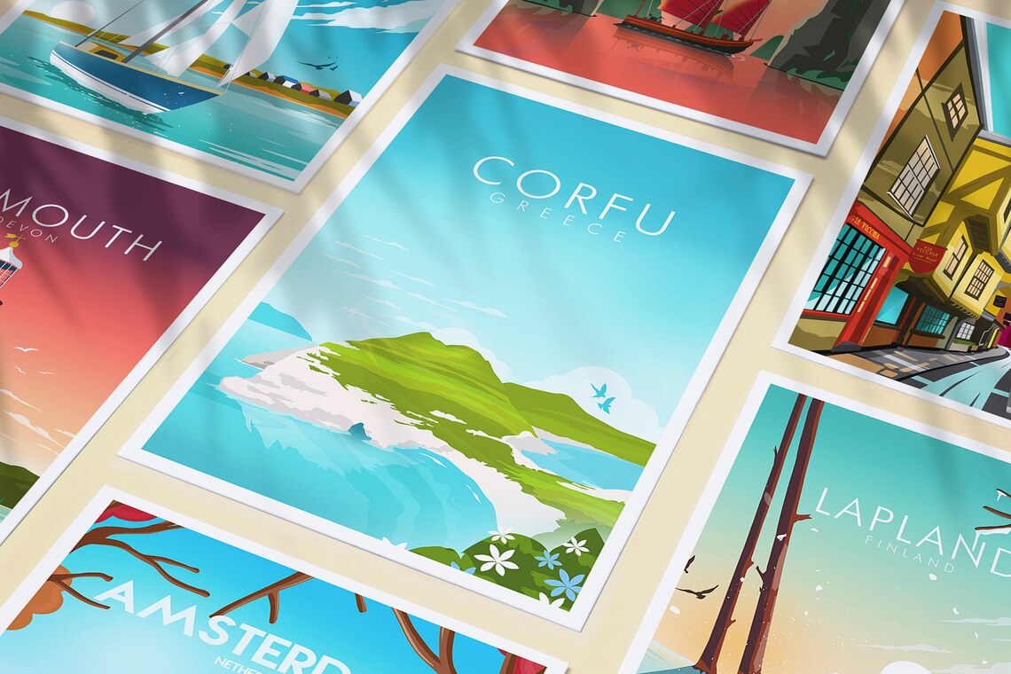 Corfu Travel Poster, Abstract Modern Decor - Image 3