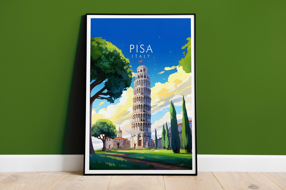 Pisa Italy Leaning Tower Landmark Cypress Garden Travel Poster
