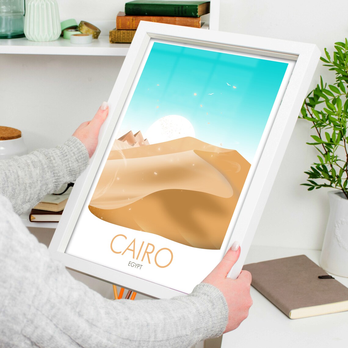 Cairo Egypt Desert Dunes Pyramids Sun Minimalist Travel Art Poster - Image 4