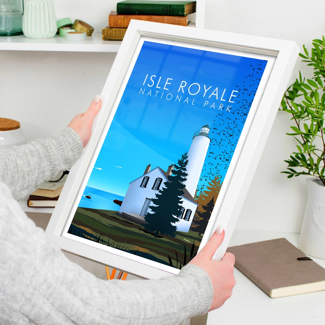 Isle Royale National Park Lighthouse Lake Michigan Scenic Travel Poster - Image 4
