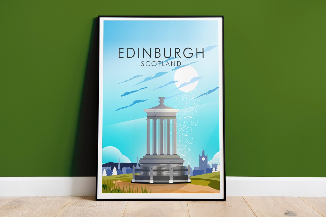 Edinburgh Scotland Calton Hill Monument City Moonlight Travel Poster