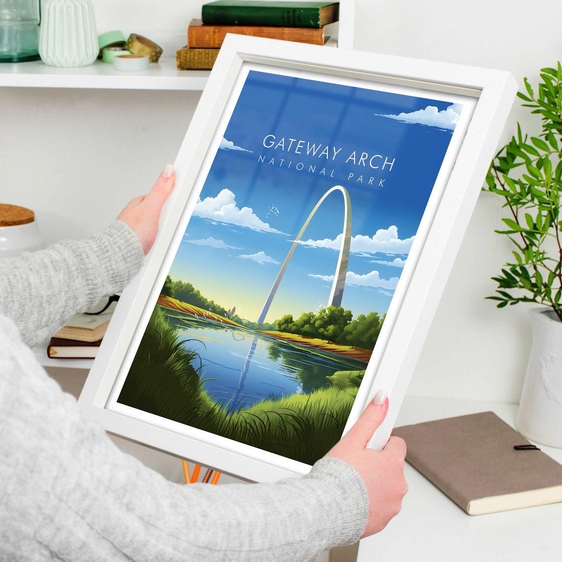 Gateway Arch National Park St Louis Sunset River Reflection Poster - Image 4