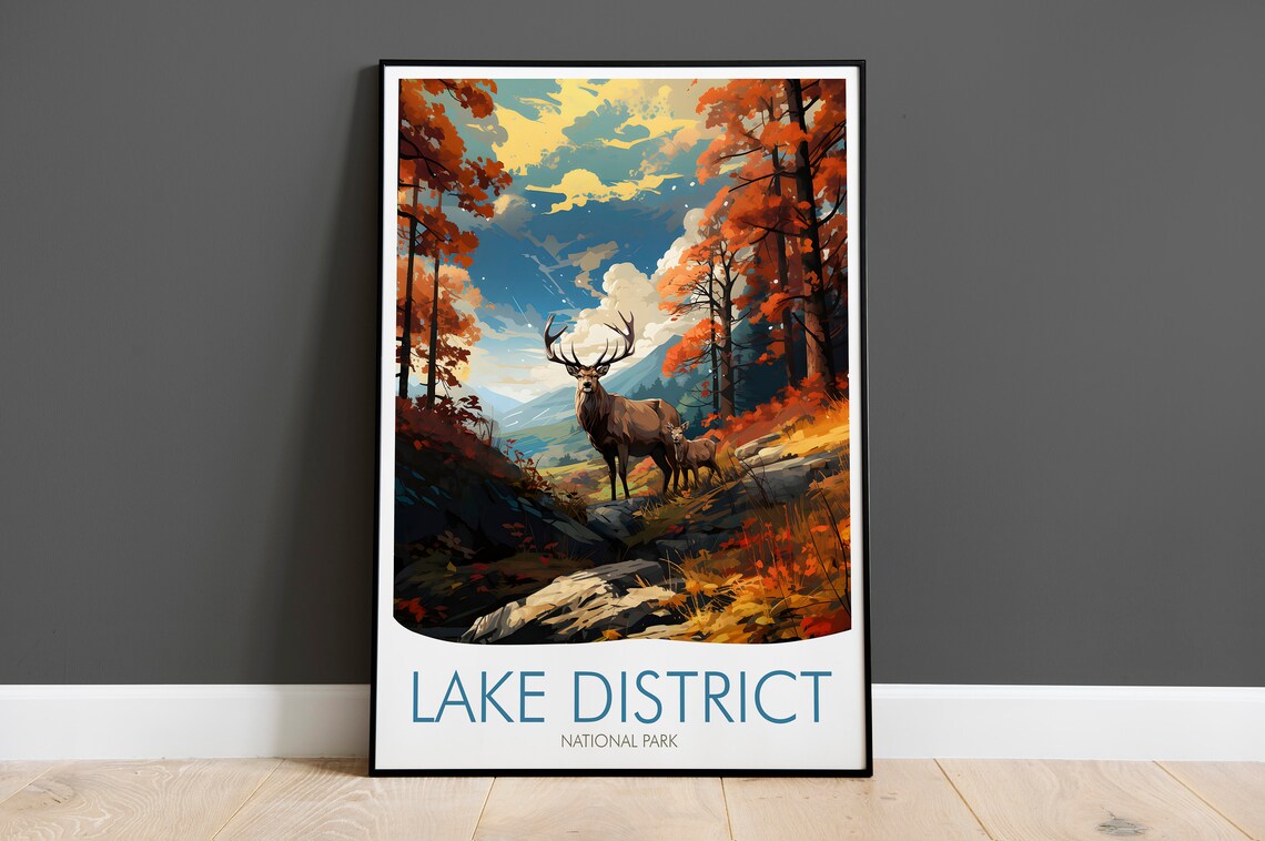 Lake District National Park England Autumn Deer Woods Nature Poster