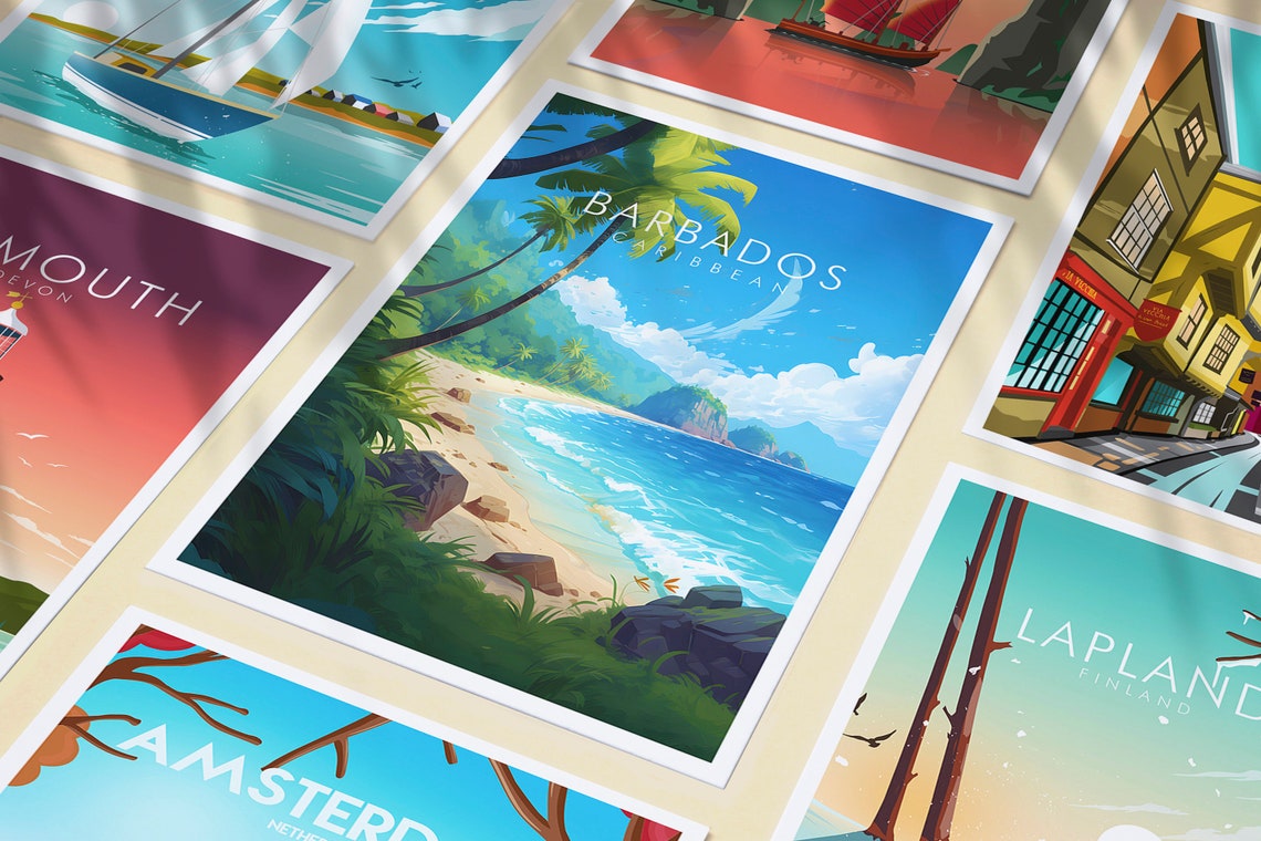 Barbados Caribbean Beach Palms Tropical Island Travel Poster - Image 3