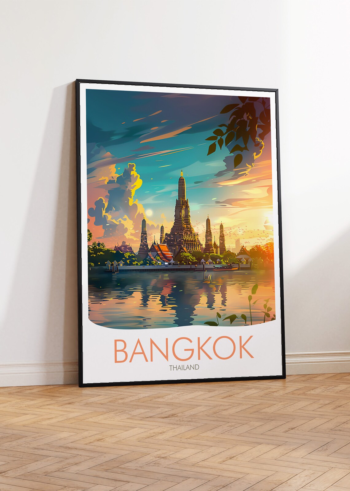 Bangkok Thailand Wat Arun Golden Hour Riverside Temple Poster - Image 2