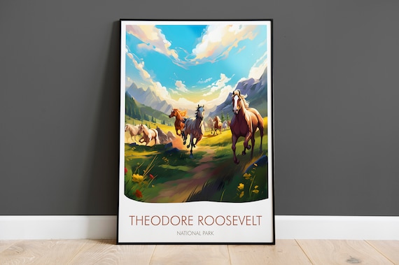 Theodore Roosevelt National Park Wild Horses Prairie Meadow Nature Poster