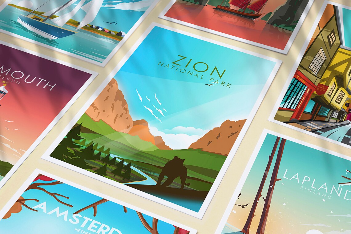 Zion National Park Utah Red Canyon River Cougar Travel Poster - Image 3