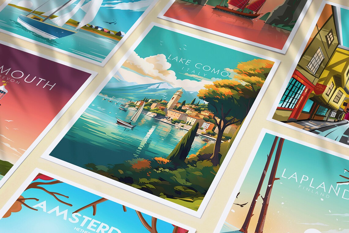 Lake Como Italy Lakeside Village Sailboat Scenic Travel Poster - Image 3