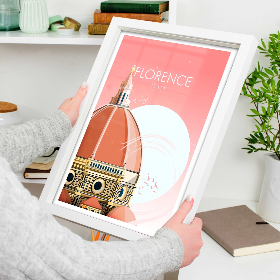 Florence Italy Duomo Dome Pink Sunset Renaissance City Art Poster - Image 4