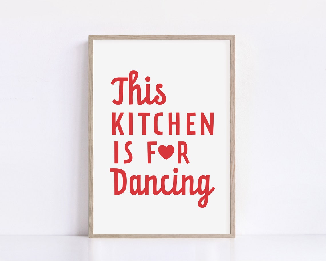 This Kitchen Is For Dancing Red Heart Fun Retro Typography Poster - Image 2