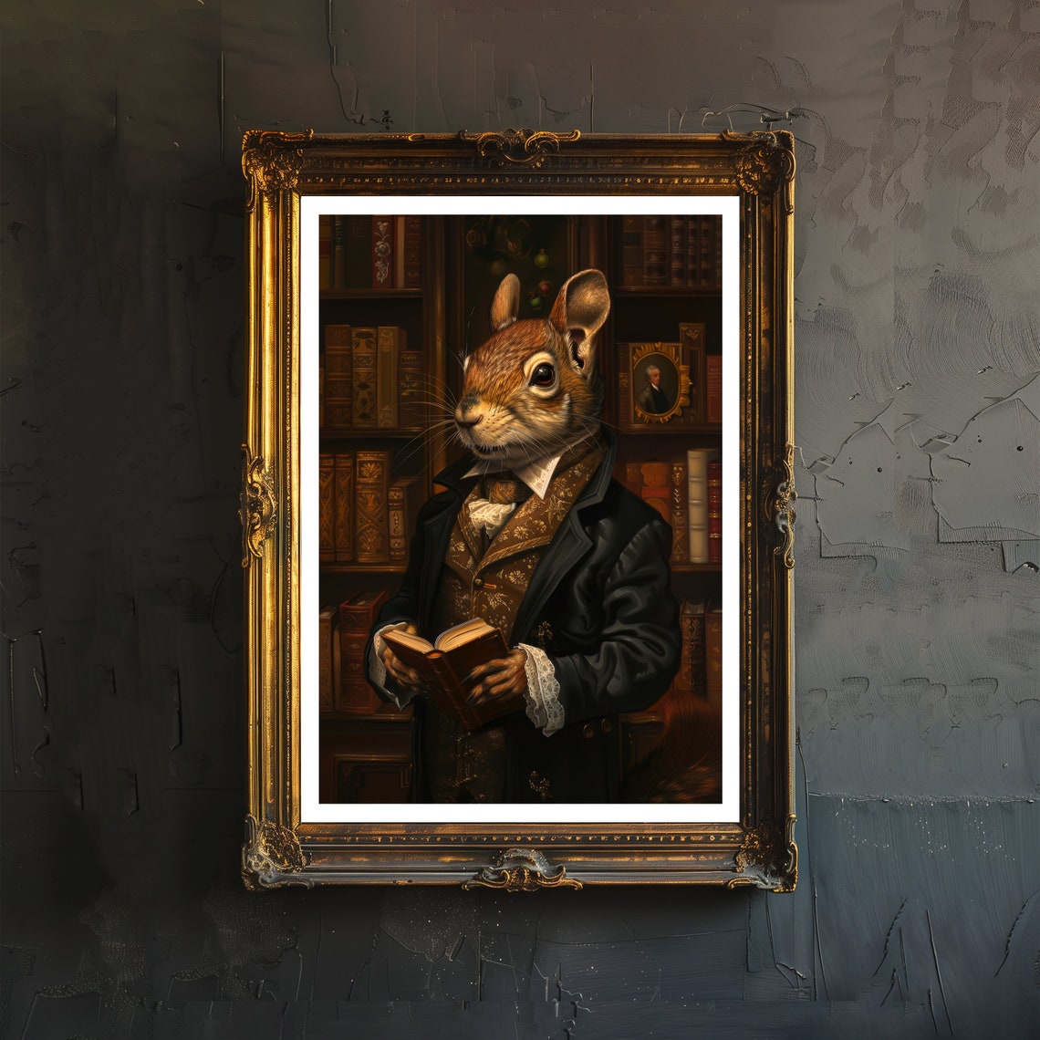 Squirrel Scholar Reading Book Library Victorian Gentleman Art Poster