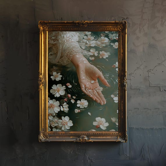 Ophelia Dark Academia Print Victorian Art Gothic Decor Antique Oil Painting Poster Rustic Vintage Wall