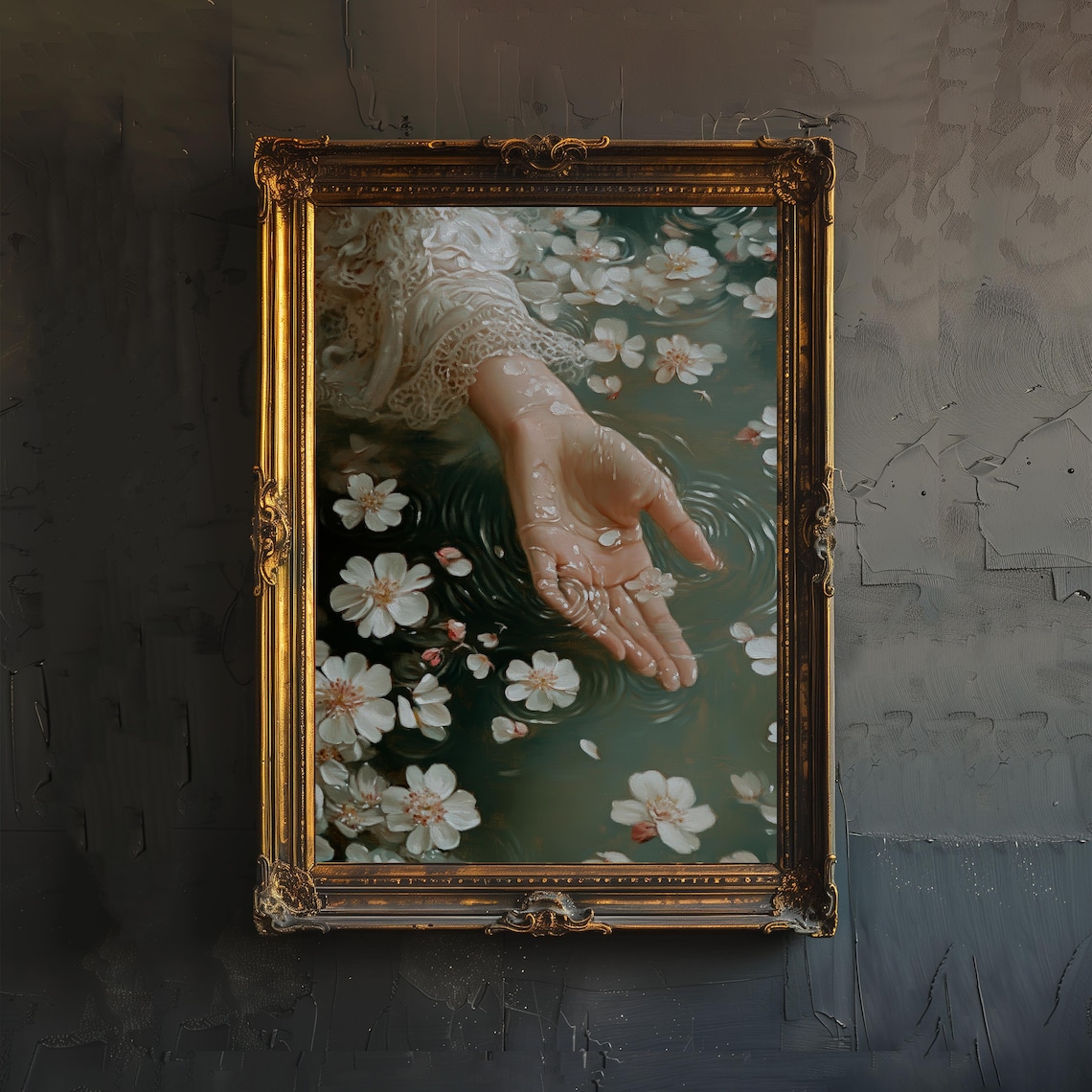 Ophelia Hand In Dark Water White Blossoms Dark Academia Poster