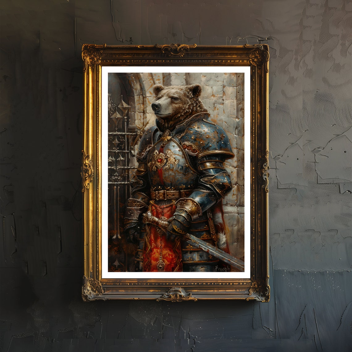 Bear Knight in Medieval Armor Castle Guardian Epic Fantasy Art Poster