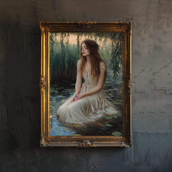 Ophelia Dark Academia Print Victorian Art Gothic Decor Antique Oil Painting Poster Rustic Vintage Wall