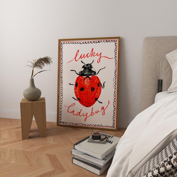 Lucky Ladybug Vintage Retro Art Print