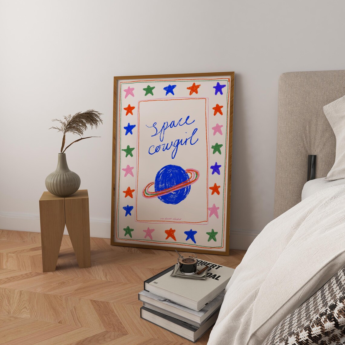 Space Cowgirl Retro Planet Stars Art Print