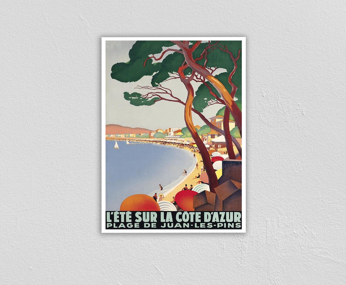 Juan Les Pins Cote dAzur Summer Vintage French Beach Travel Poster