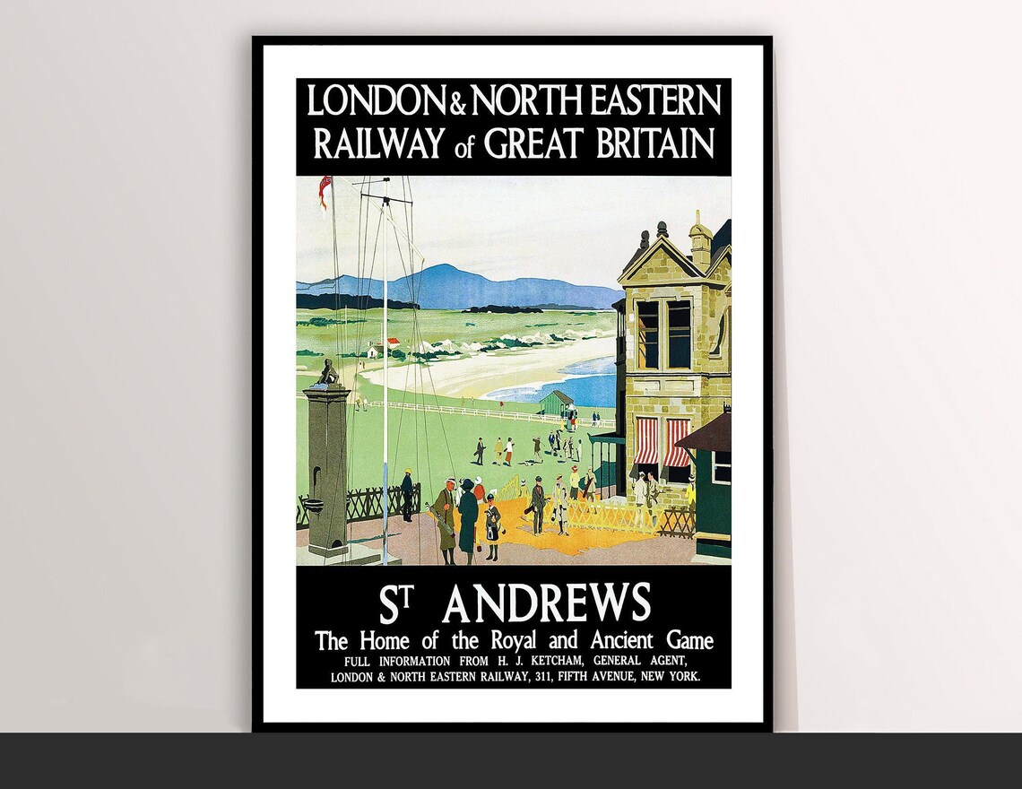St Andrews Scotland Home of Golf Vintage Railway Travel Poster