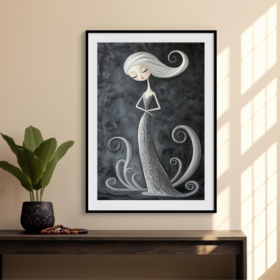 Whimsical Moonlit Dancer Silver Gown Dark Swirls Gothic Art Poster - Image 2
