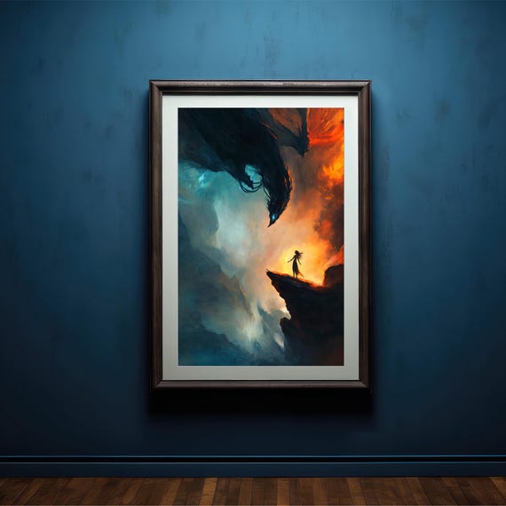Dark Fantasy Artwork Mystical Demon And Maiden Scene Gothic Wall Art Print Ethereal Surreal Decor For Fantasy Lovers Dark Academia