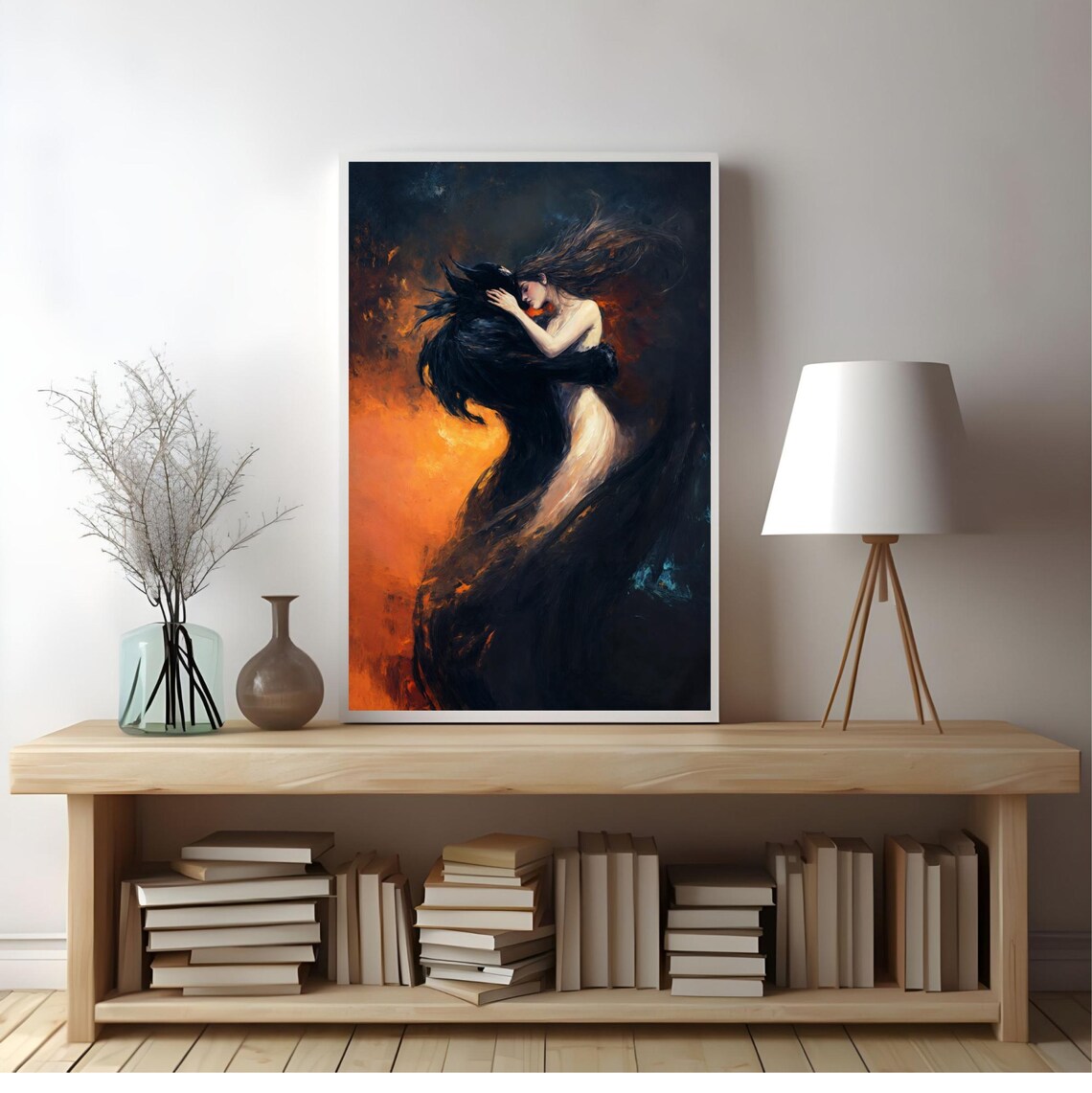 Mystical Demon and Maiden Scene Gothic Art Print - Image 2