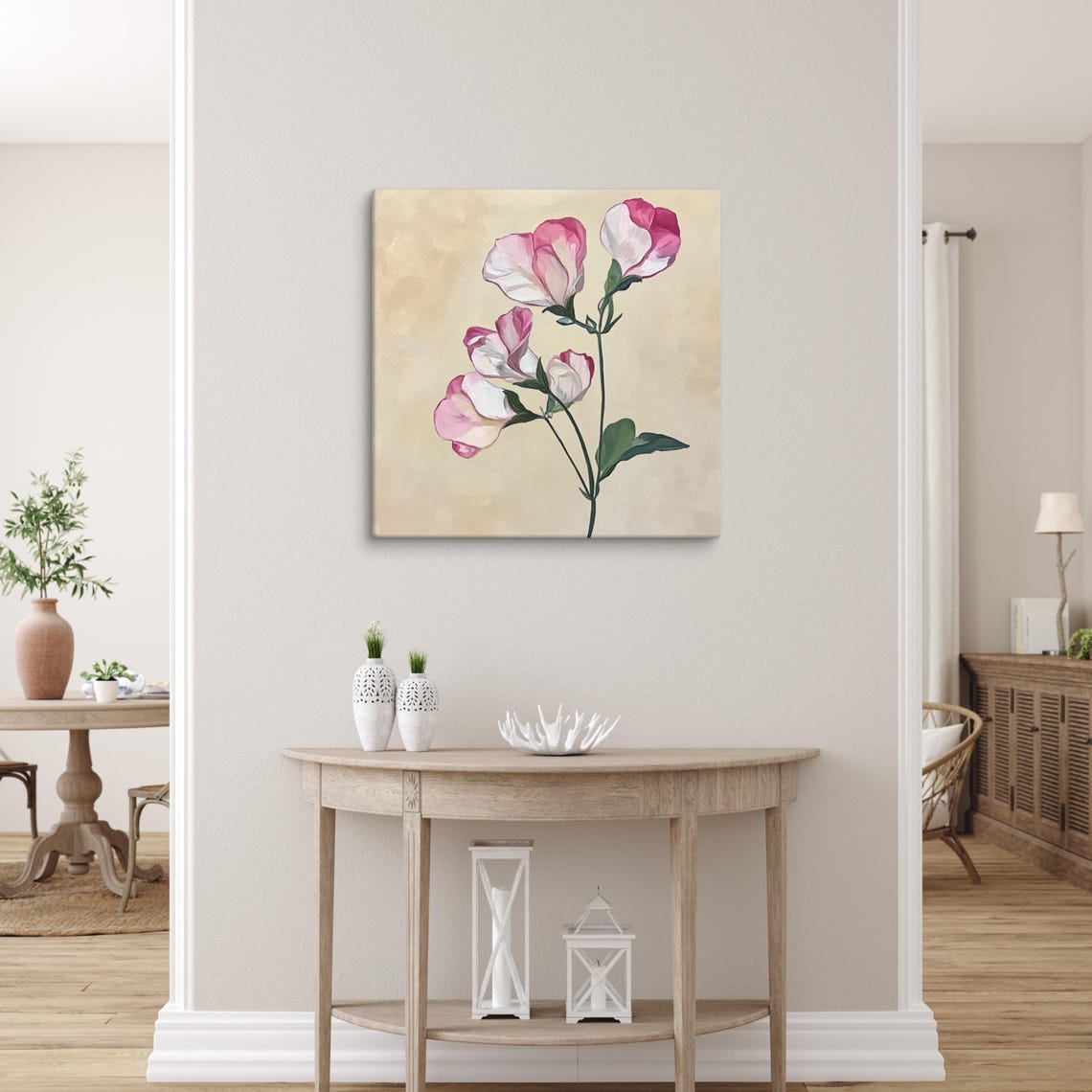 Pink White Sweet Pea Blossoms Botanical Floral Art Wall Poster - Image 5
