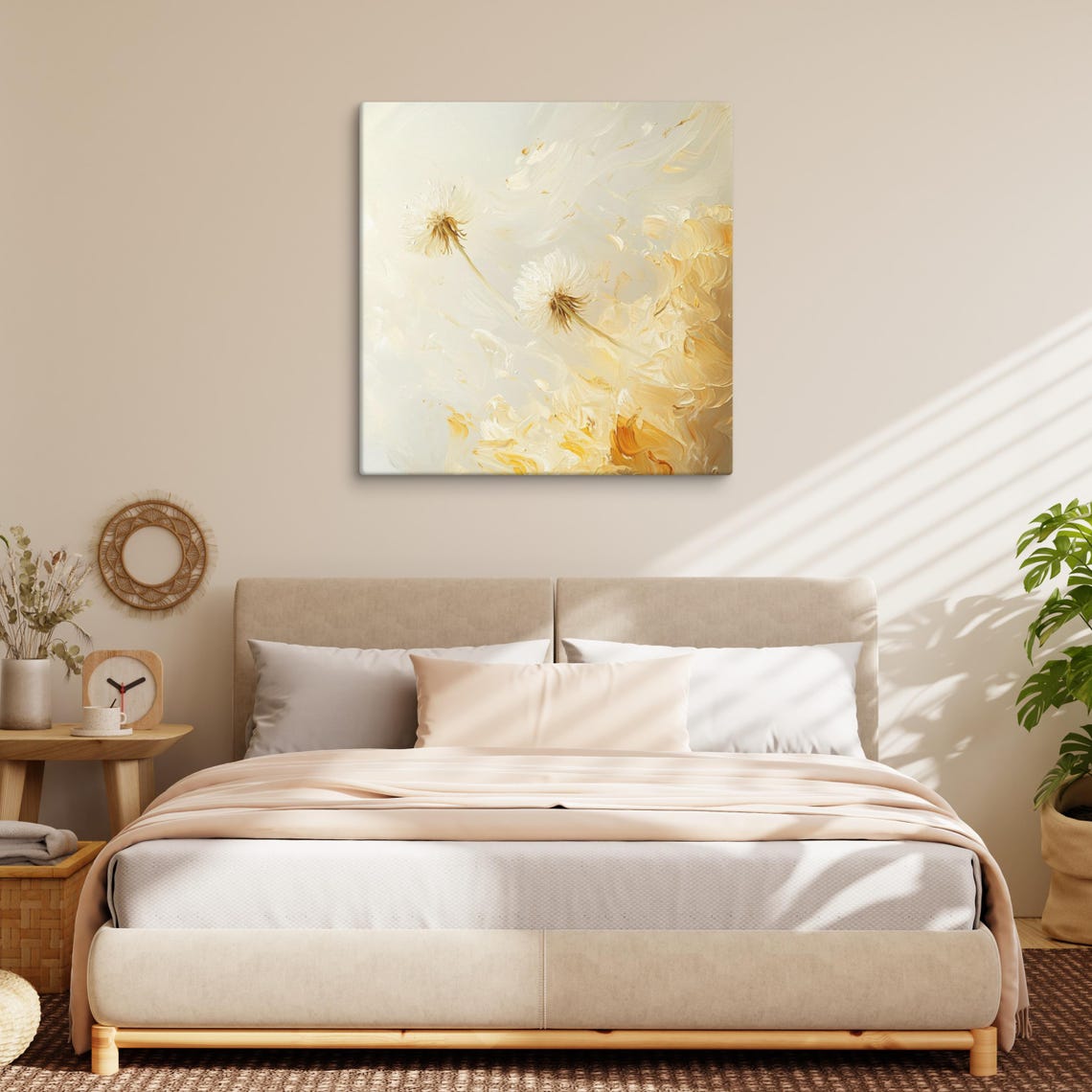 Dandelion Seed Heads Wind Blown Cream Gold Impressionist Poster - Image 2
