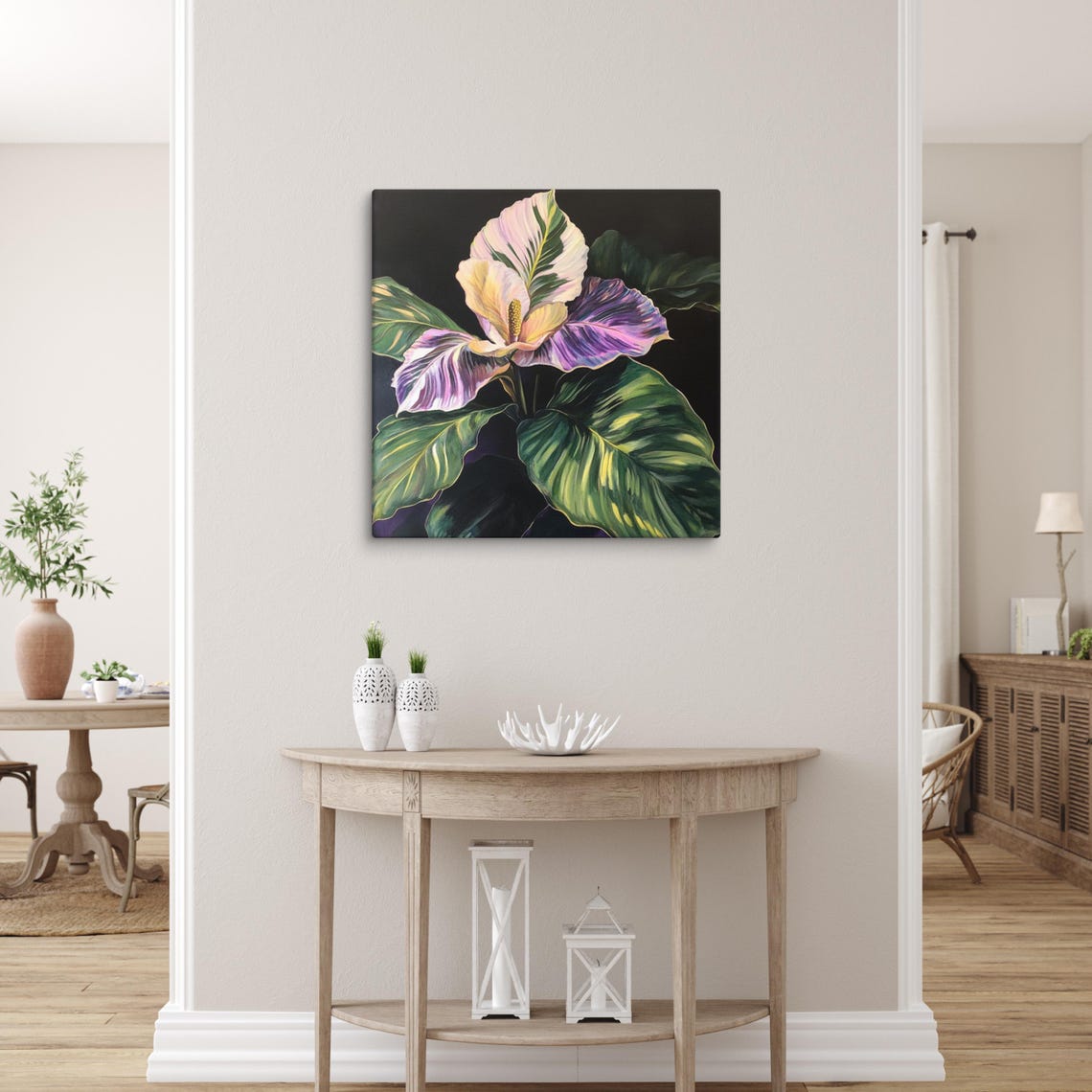 Purple Green Variegated Tropical Leaf Moody Dark Botanical Poster - Image 2