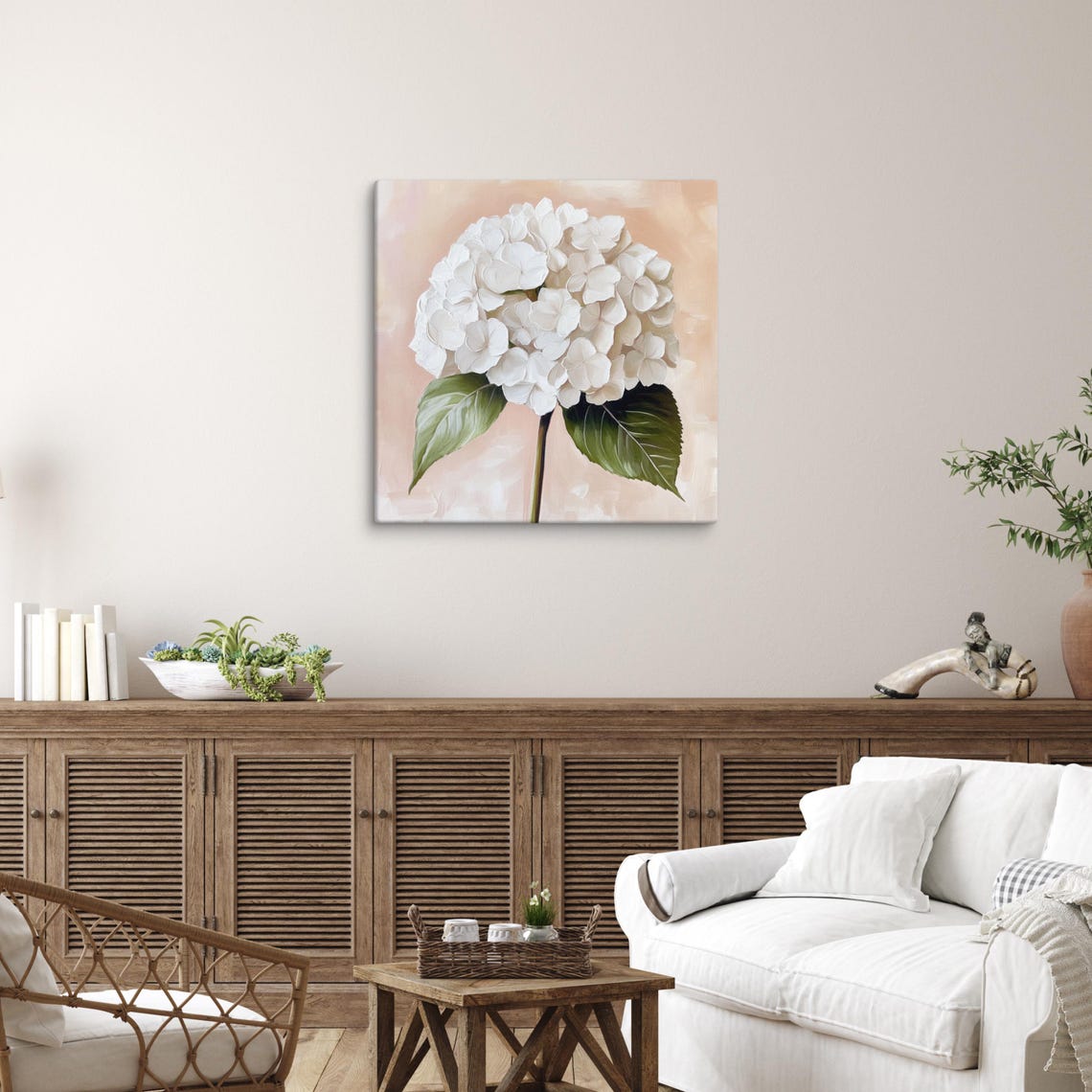 White Hydrangea Full Flower Head Blush Botanical Floral Art Poster - Image 5